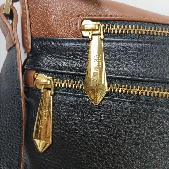 Perlina Women's Pebbled Leather Color Blocked Crossbody Purse Gold Hardware - Picture 4 of 7